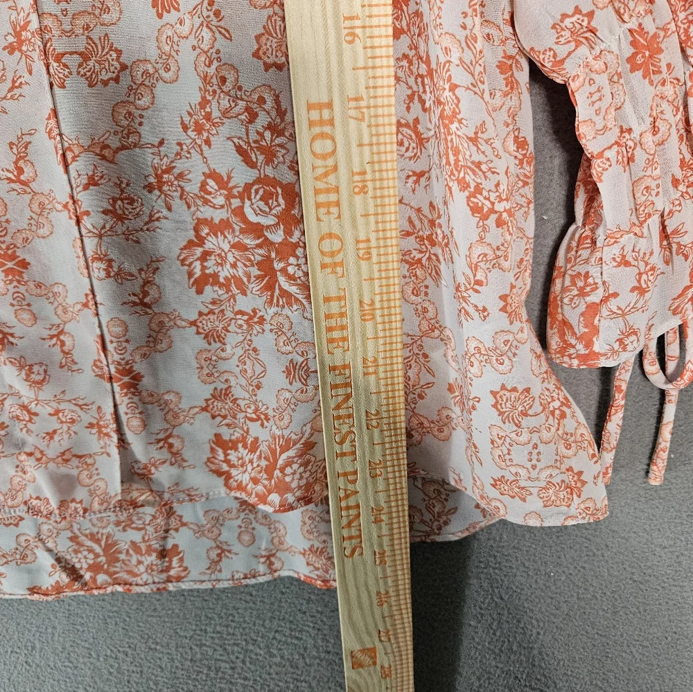 Umgee USA Large Popover Sheer Shirt Orange Floral Ruffle Sleeve Boho Cottagecore - Picture 6 of 11